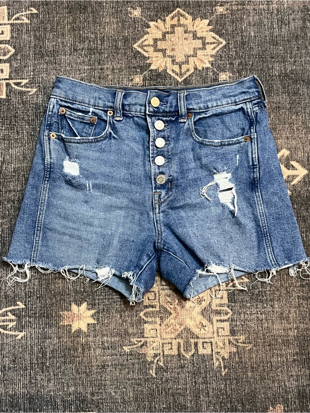 GAP High-Rise Distressed Denim Shorts - Blue